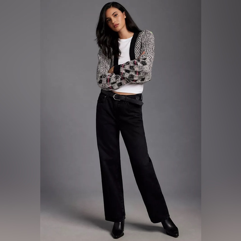 New RARE Pilcro x Anthropologie Checkerboard Cropped Cardigan Sweater sz S